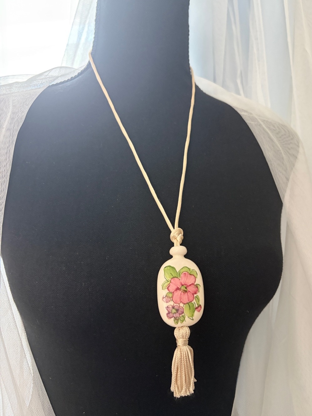 Avon Un-marked Hand-Painted Floral tassel Pendant